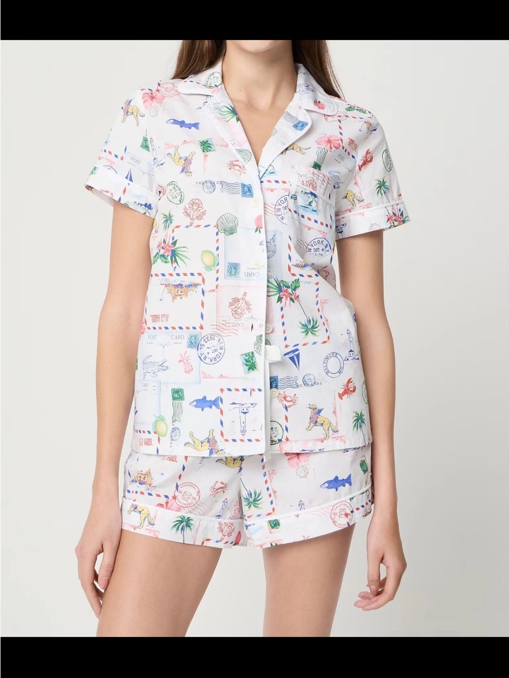 J. Crew White Short-Sleeve Printed Pajama Set